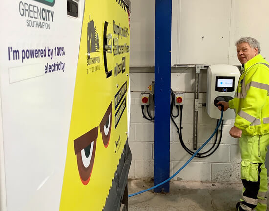 Southampton, road sweeper, wallbox, ABB